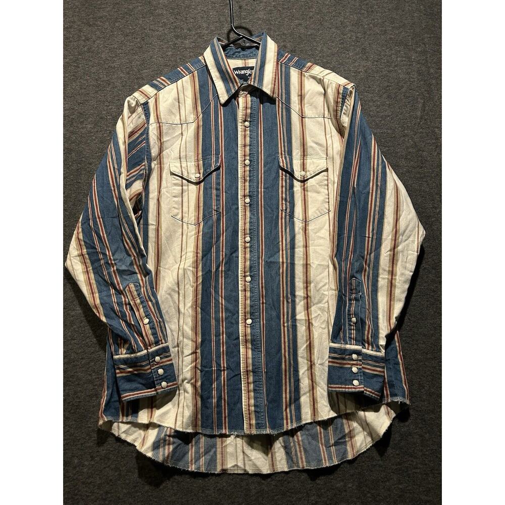 Vintage Wrangler X-Long Tails 16 1/2- 35 L Pearl Snap Men’s Western Shirt Stripe